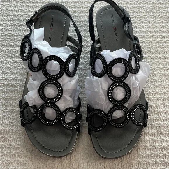 Bandolino glitter circles dressy sandal, with black patent wedge heel, classic - Picture 8 of 16